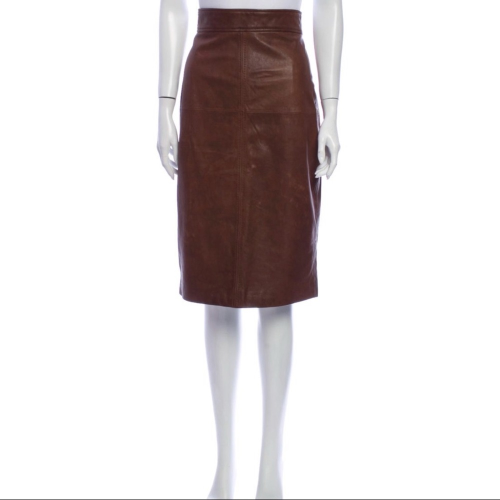 Les Copains Brown Italian Leather Pencil Skirt Lg